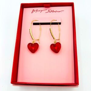 Betsey Johnson Red Heart Earrings with Gold Accents